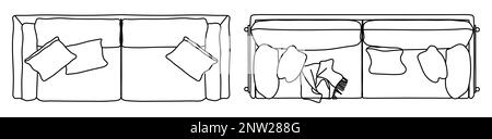 Concetto o set concettuale o collezione di divani amoveseat da diverse prospettive sul bianco. 3d illustrazione come un metahor per l'architettura e in Foto Stock