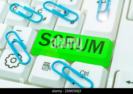 Testo che mostra ispirazione Scrum, concetto che significa scrittura a mano come distinto dai caratteri scritti a stampa di gioco Foto Stock