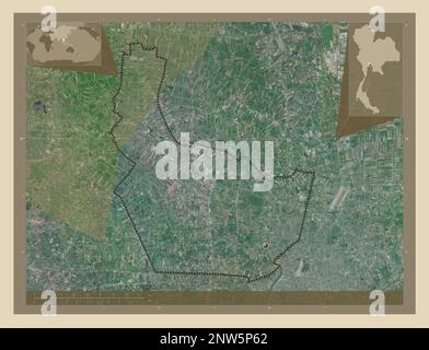 Nonthaburi, provincia della Thailandia. Mappa satellitare ad alta risoluzione. Mappe delle posizioni ausiliarie degli angoli Foto Stock