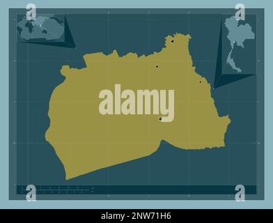 Samut Sakhon, provincia della Thailandia. Forma a tinta unita. Posizioni delle principali città della regione. Mappe delle posizioni ausiliarie degli angoli Foto Stock