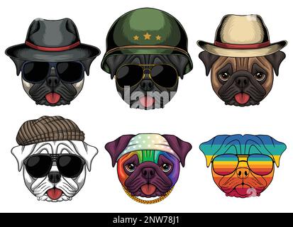 Collezione di set di moda per cani PUG per la vostra azienda o marca Illustrazione Vettoriale