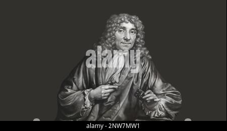 Antonie Philips van Leeuwenhoek, 1632 – 1723, microbiologo e microscopista olandese Foto Stock