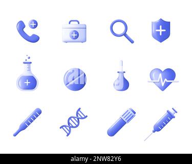 3d icone delle apparecchiature mediche. Pronto soccorso. Elementi sanitari per i concetti mobili e le applicazioni Web. Moderna collezione di logo infografici e pittogrammi. Vettore Illustrazione Vettoriale