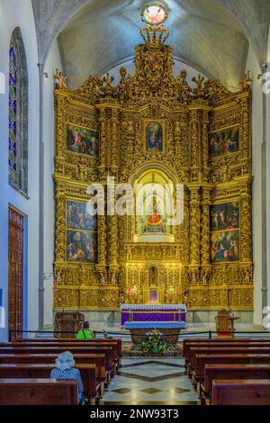 La grande pala d'altare barocca di nostra Signora dei rimedi nella Cattedrale di San Cristobal de la laguna fiancheggiata da sette pannelli di Hendrick Van Balen Foto Stock