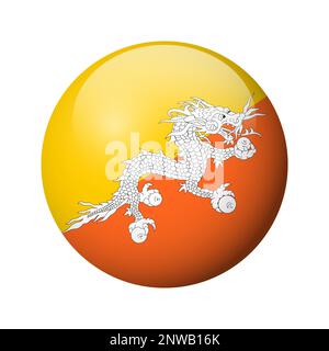 Bandiera Bhutan - badge con cerchio lucido. Icona vettore. Illustrazione Vettoriale