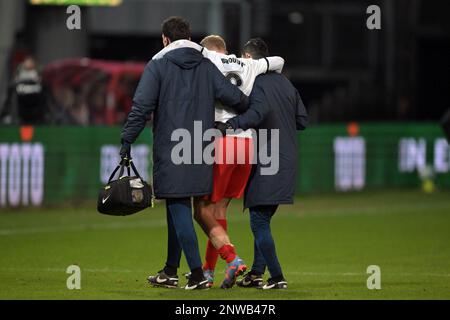 Utrecht, Paesi Bassi, 28 febbraio 2023, UTRECHT - Luuk Brouwers del FC Utrecht durante le quarti di finale della partita della Toto KNVB Cup tra FC Utrecht e sv Spakenburg (am) allo stadio Galgenwaard il 28 febbraio 2023 a Utrecht, Paesi Bassi. ANP GERRIT VAN KOLOLEN Foto Stock