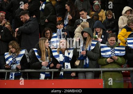 Utrecht, Paesi Bassi, 28 febbraio 2023, UTRECHT - sostenitori di SV Spakenburg durante i quarti di finale della partita di Toto KNVB Cup tra FC Utrecht e sv Spakenburg (am) allo stadio Galgenwaard il 28 febbraio 2023 a Utrecht, Paesi Bassi. ANP GERRIT VAN KOLOLEN Foto Stock