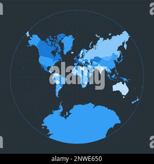Mappa del mondo. Proiezione conforme di Lagrange. Illustrazione futuristica del mondo per la vostra infografica. Bella tavolozza di colori blu. Illustrazione del vettore radiante. Illustrazione Vettoriale