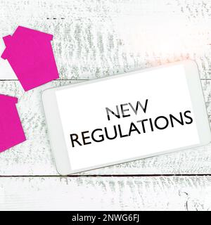 Visualizzazione concettuale nuovi regolamenti, Word scritto su regolamento che controlla l'attività normalmente utilizzata dalle regole. Foto Stock