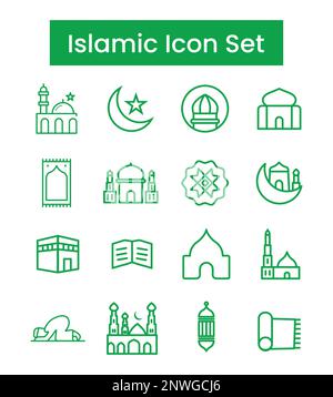 Icone islamiche Set Line Art Vector, Ramadan Kareem Elements, Eid Mubarak Design Elements, preghiera musulmana, Moschea Illustrazione Vettoriale