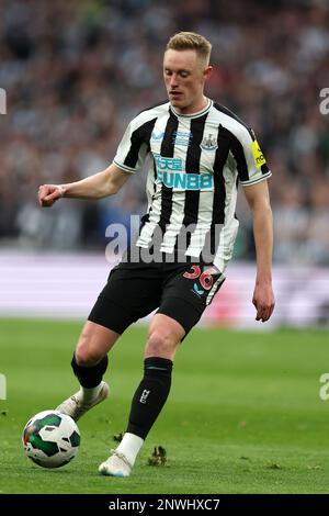 Londra, Regno Unito. 26th Feb, 2023. Sean Longstaff di Newcastle Utd in azione. Finale della Carabao Cup 2023, Manchester Utd contro Newcastle Utd al Wembley Stadium di Londra domenica 26th febbraio 2023. Solo per uso editoriale. pic di Andrew Orchard/Andrew Orchard sports photography/Alamy Live News Credit: Andrew Orchard sports photography/Alamy Live News Foto Stock