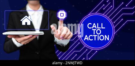 Didascalia concettuale Call to Action, Word scritto su incoraggiare la decisione mossa per far progredire la strategia di successo Foto Stock