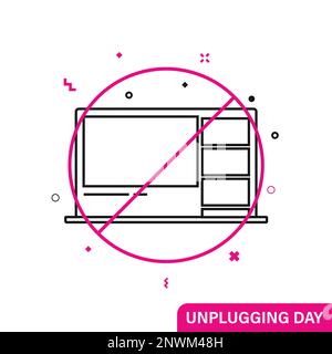 Giornata nazionale dello scollegamento. Spegnere i dispositivi. Simbolo linea piatta Illustrazione Vettoriale