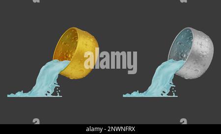 elemento di oro e argento ciotola con acqua cultura tailandese da immagine tracciata 3d. songkran festival viaggio in thailandia. Illustrazione Vettoriale