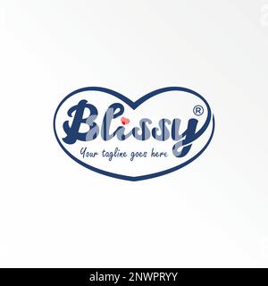 Lettera o scrittura BLISSY carattere scritto a mano con amore su intorno immagine grafica icona logo design astratto concetto vettore stock iniziale o wordmark Illustrazione Vettoriale