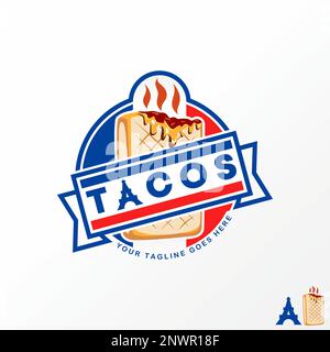 Unico ma semplice delizioso tacos pane e Torre Eiffel immagine grafica icona logo design astratto concetto vettore stock ood o ristorante Illustrazione Vettoriale