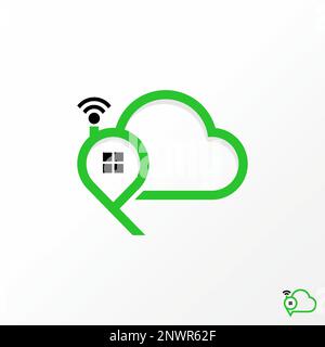 Cloud semplice e unico con lettera o parola P font, wi-fi, finestra, e luogo icona grafica logo design astratto concetto vettore stock home tech proprietà Illustrazione Vettoriale