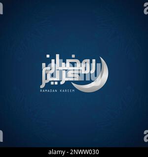Ramadan Karim tipografia araba con luna e calligrafia islamica, sfondo illustrazione moderna Illustrazione Vettoriale