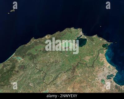 Bizerte, governatorato della Tunisia. Mappa satellitare a bassa risoluzione Foto Stock