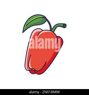 Illustrazione icona carino del cartone animato Bell Pepper. Cibo vegetale piatto icona concetto isolato su sfondo bianco. Peperone in stile Doodle. Illustrazione Vettoriale