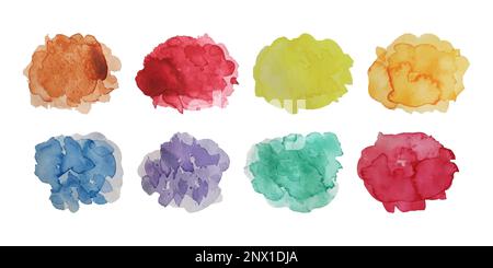 Colori arcobaleno acquerello macchie di vernice. set di sfondi vettoriali. ESP vettore Illustrazione Vettoriale