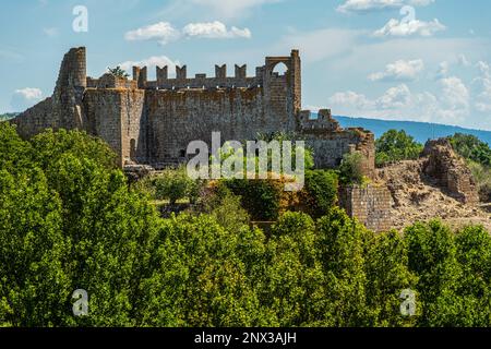 Panorama dei ruderi dell'antico Palazzo fortificato del Rivellino. Con la sua posizione dominante domina la Toscana medievale. Tuscania, Viterbo Foto Stock