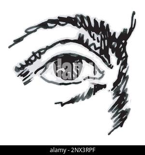 Disegno di un occhio, disegno a mano vettoriale in bianco e nero Illustrazione Vettoriale