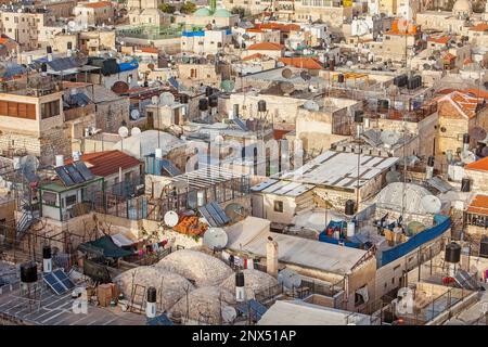 Vista aerea della città vecchia, il Quartiere Musulmano, Gerusalemme, Israele. Foto Stock