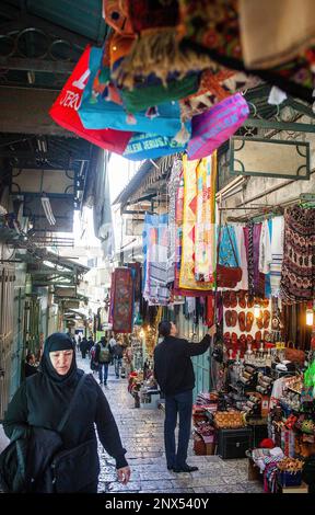 David street, Souk mercato arabo, la Città Vecchia di Gerusalemme, Israele. Foto Stock