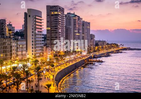 Skyline, vista di Corniche, Beirut, Libano Foto Stock