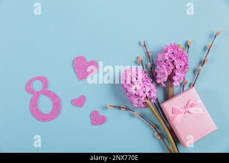 Marzo 8 Card della Festa della Donna da fiori di giacinto primaverile Foto Stock