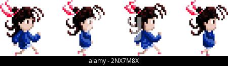 Girl running pixel art animazione frames vettore run ciclo Illustrazione Vettoriale