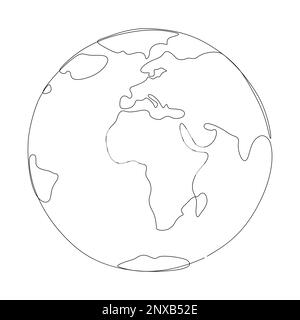 Una linea continua del globo terrestre. Concetto di vettore di illustrazione a linea sottile. Disegno di contorno idee creative. Illustrazione Vettoriale