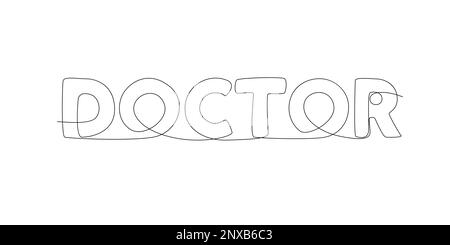 Una linea continua di Doctor Word. Concetto di vettore di illustrazione a linea sottile. Disegno di contorno idee creative. Illustrazione Vettoriale