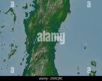 Chumphon, provincia della Thailandia. Mappa di altitudine colorata con laghi e fiumi Foto Stock