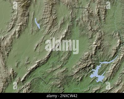 Phrae, provincia della Thailandia. Mappa dell'altitudine colorata in stile wiki con laghi e fiumi Foto Stock