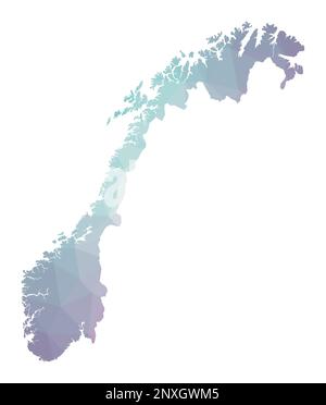 Mappa poligonale della Norvegia. Illustrazione geometrica del paese in colori smeraldo e ametista. Mappa della Norvegia in basso stile poly. Illustrazione Vettoriale