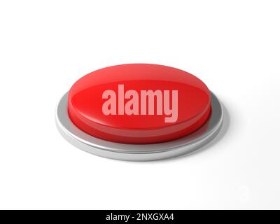 Pulsante rosso isolato su sfondo bianco. illustrazione 3d. Foto Stock