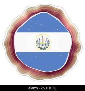 Bandiera della Repubblica di El Salvador in cornice. Distintivo del paese. Segno circolare stratificato intorno alla bandiera della Repubblica di El Salvador. Autentica illustrazione vettoriale. Illustrazione Vettoriale