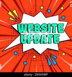 Aggiornamento del sito Web per la scrittura a mano del testo. Vetrina aziendale mantenere la pagina web e i contenuti aggiornati e alla moda Foto Stock