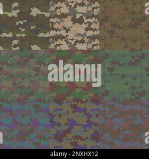 Set di motivi senza cuciture Woodland Camouflage Illustrazione Vettoriale