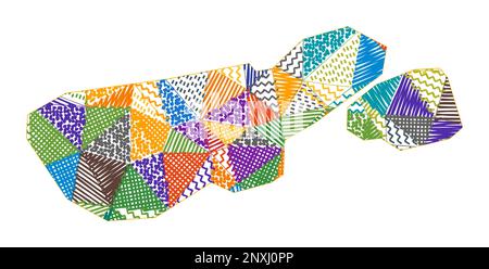 Mappa in stile capretto dell'isola Madre de Dios. Poligoni disegnati a mano a forma di Madre de Dios Island. Illustrazione vettoriale. Illustrazione Vettoriale