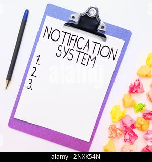 Testo che mostra il sistema di notifica dell'inspirazione. Parola per non dimenticare di essere connessi social network Foto Stock