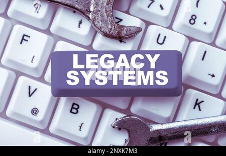 Ispirazione che mostra il segno sistemi legacy. Fotografia concettuale tecnologia metodo vecchio sistema informatico o programma applicativo Foto Stock