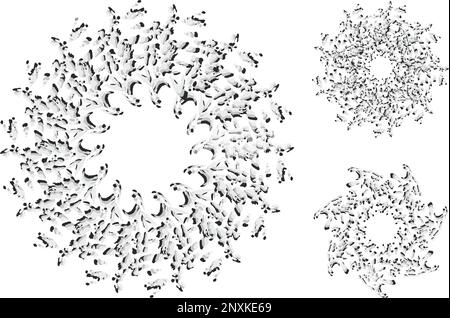 Cornici grigie come una stella isolata su bianco per vacanze o eventi. Motivi geometrici a fiocco di neve per composizioni decorative, tessuti, tessuti, emblemi Foto Stock