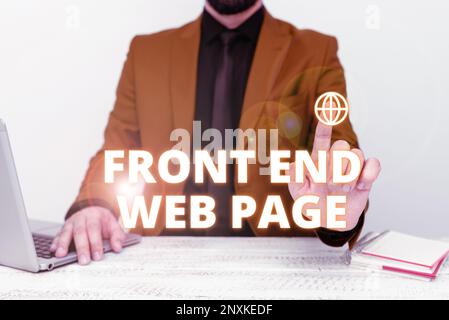 Scrittura a mano di testo pagina Web front-end. Concetto aziendale che modifica i dati in un'interfaccia grafica per la visualizzazione da parte dell'utente Foto Stock