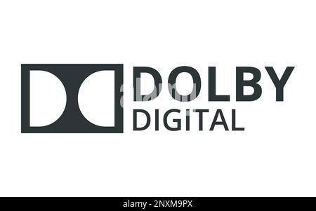 Simbolo monocromatico Dolby Digital. Vettore di disegno piatto. Illustrazione Vettoriale