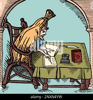 Robert Greene nella sua copertura -- 'suted in Deaths livrea' -- dal frontespizio al Greene in Concept di John Dickenson (1598). Robert Greene (1558-1592) è stato un drammaturgo inglese noto per un pamphlet postumo che si ritiene contenga un attacco a William Shakespeare. Fotografia di Bernard Gotfryd. Colorato. Foto Stock