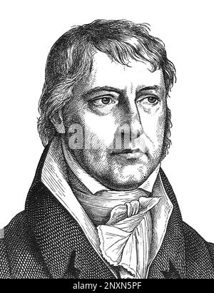 Georg Wilhelm Friedrich Hegel (1770-1831), filosofo tedesco. Incisione di Hugo B√* (1818-1897). Foto Stock