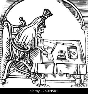 Robert Greene nella sua copertura -- 'suted in Deaths livrea' -- dal frontespizio al Greene in Concept di John Dickenson (1598). Robert Greene (1558-1592) è stato un drammaturgo inglese noto per un pamphlet postumo che si ritiene contenga un attacco a William Shakespeare. Fotografia di Bernard Gotfryd. Foto Stock
